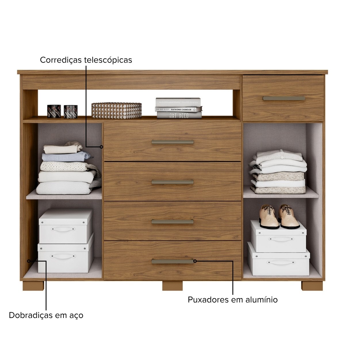 Cômoda para Quarto 4 Gavetas 2 Portas - Oslo Freijó