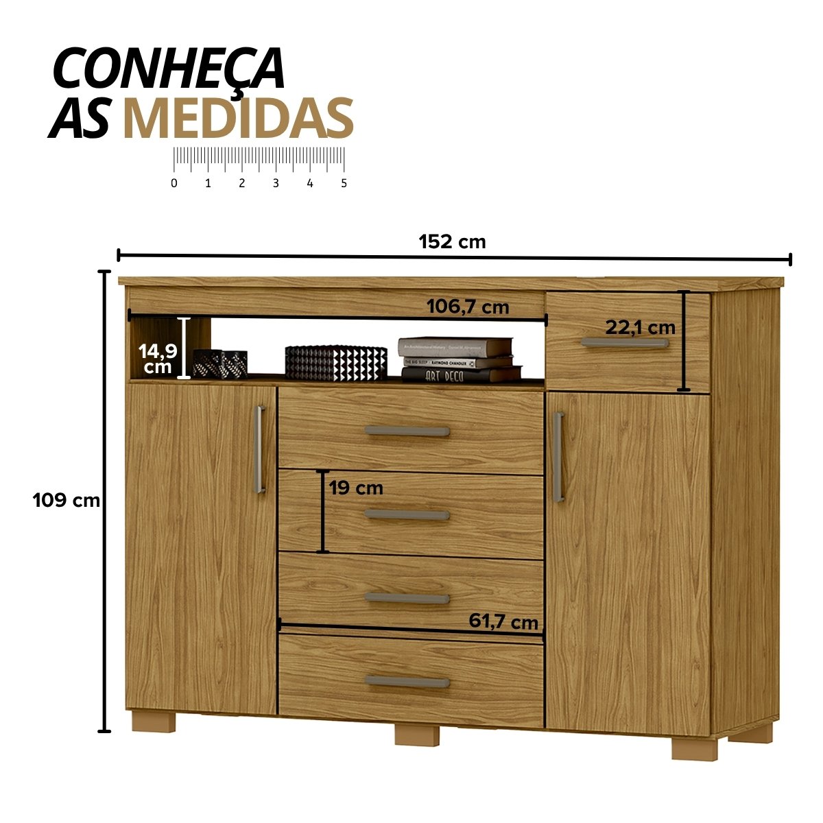 Cômoda para Quarto 4 Gavetas 2 Portas - Oslo Marrocos