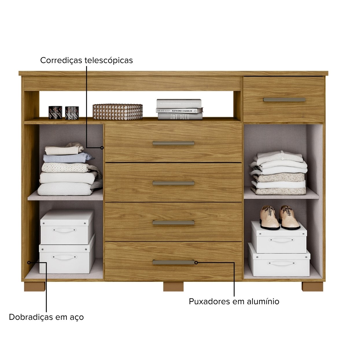 Cômoda para Quarto 4 Gavetas 2 Portas - Oslo Marrocos