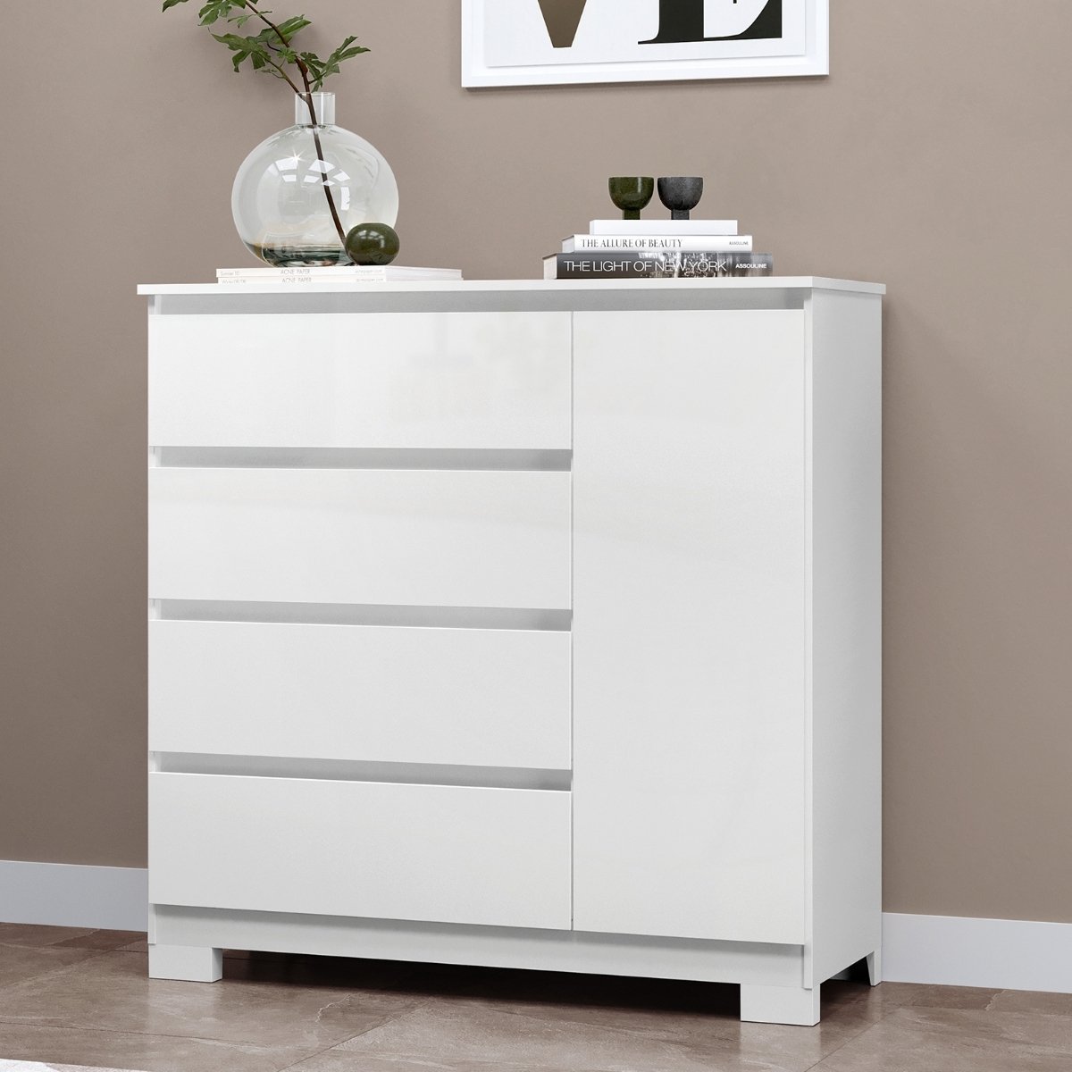 Cômoda para Quarto com 4 Gavetas e Armário - Vega Branco