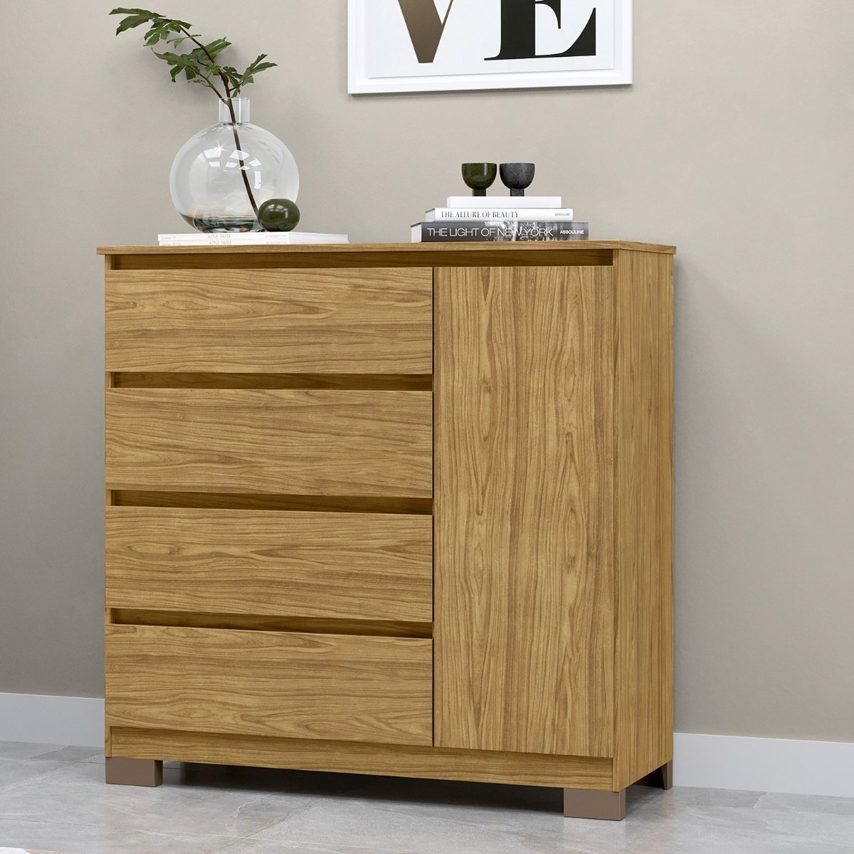 Cômoda para Quarto com 4 Gavetas e Armário - Vega Marrocos