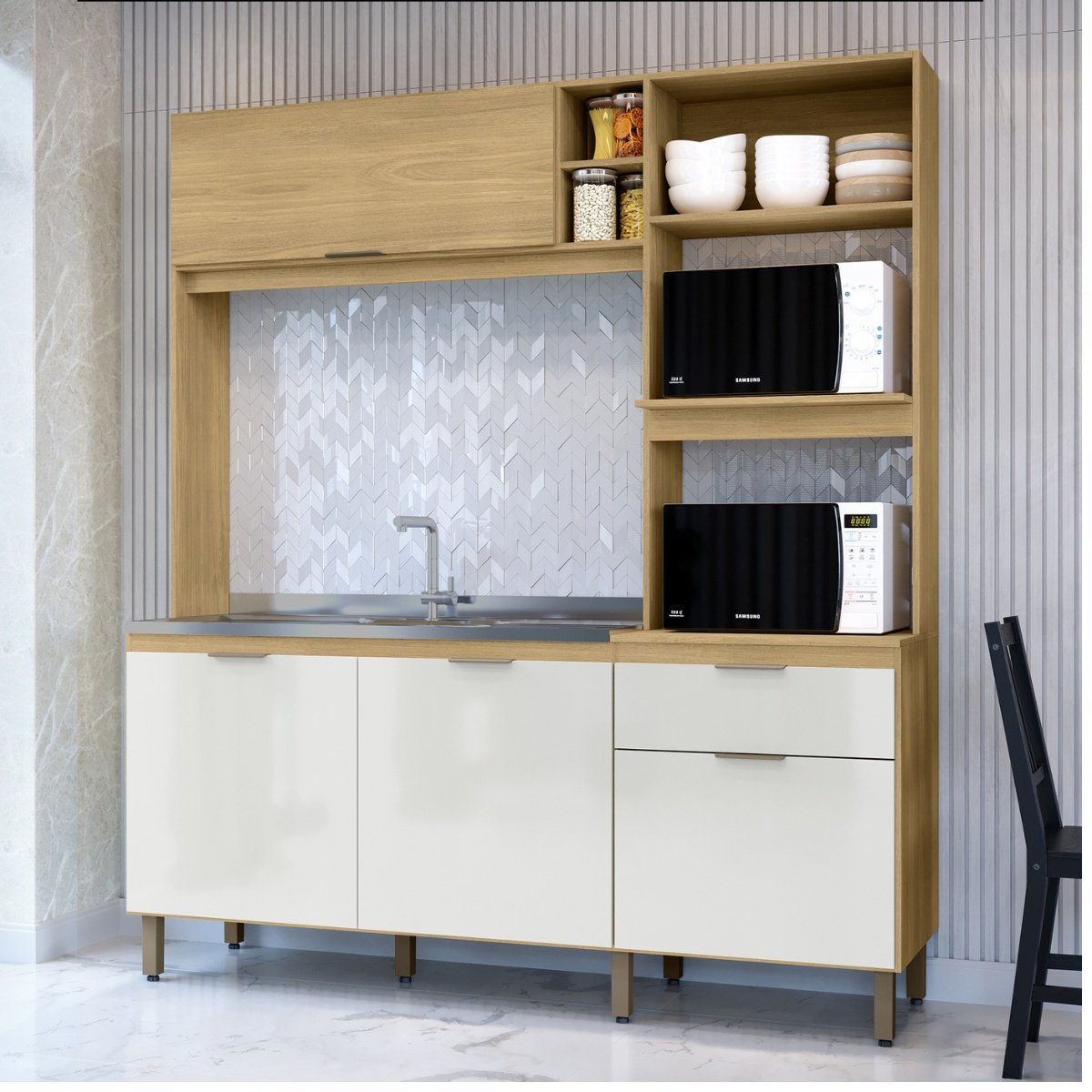 Cozinha Compacta com Torre Quente 4 Portas - Cloe Castanho/Off White