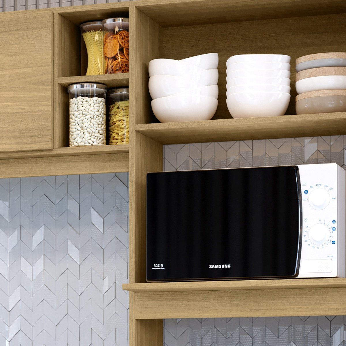 Cozinha Compacta com Torre Quente 4 Portas - Cloe Castanho/Off White