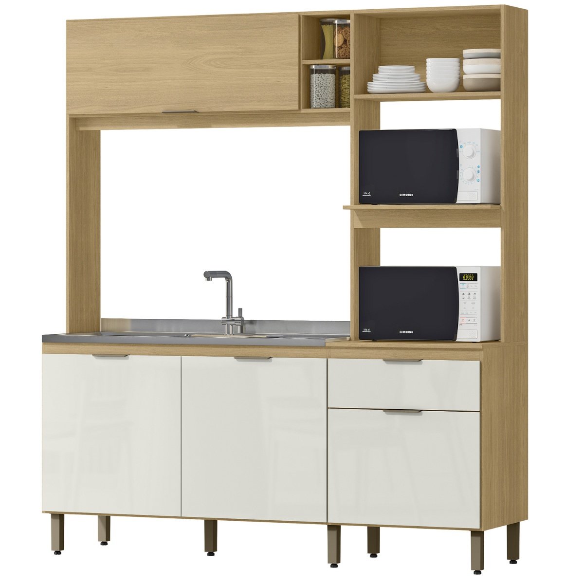 Cozinha Compacta com Torre Quente 4 Portas - Cloe Castanho/Off White