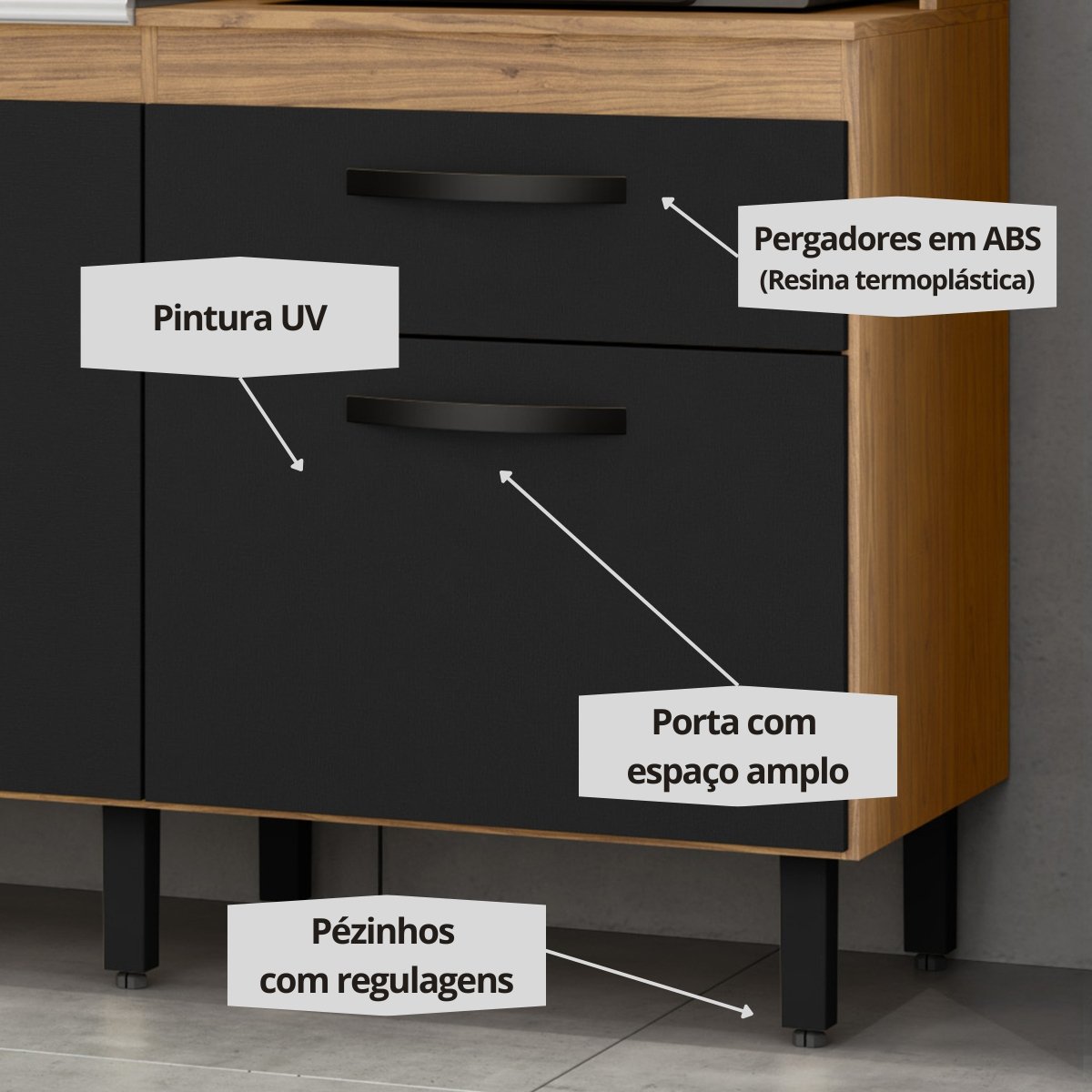 Cozinha Completa Compacta com Torre Quente 6 Portas - Zoe Freijó/Nero