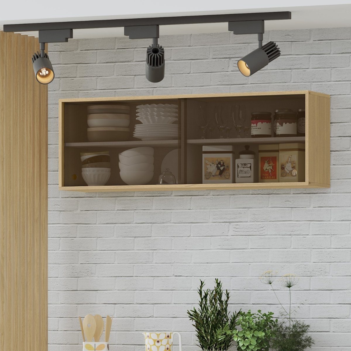Módulo Aéreo Gabinete de Vidro para Cozinha 120cm - Glória Castanho