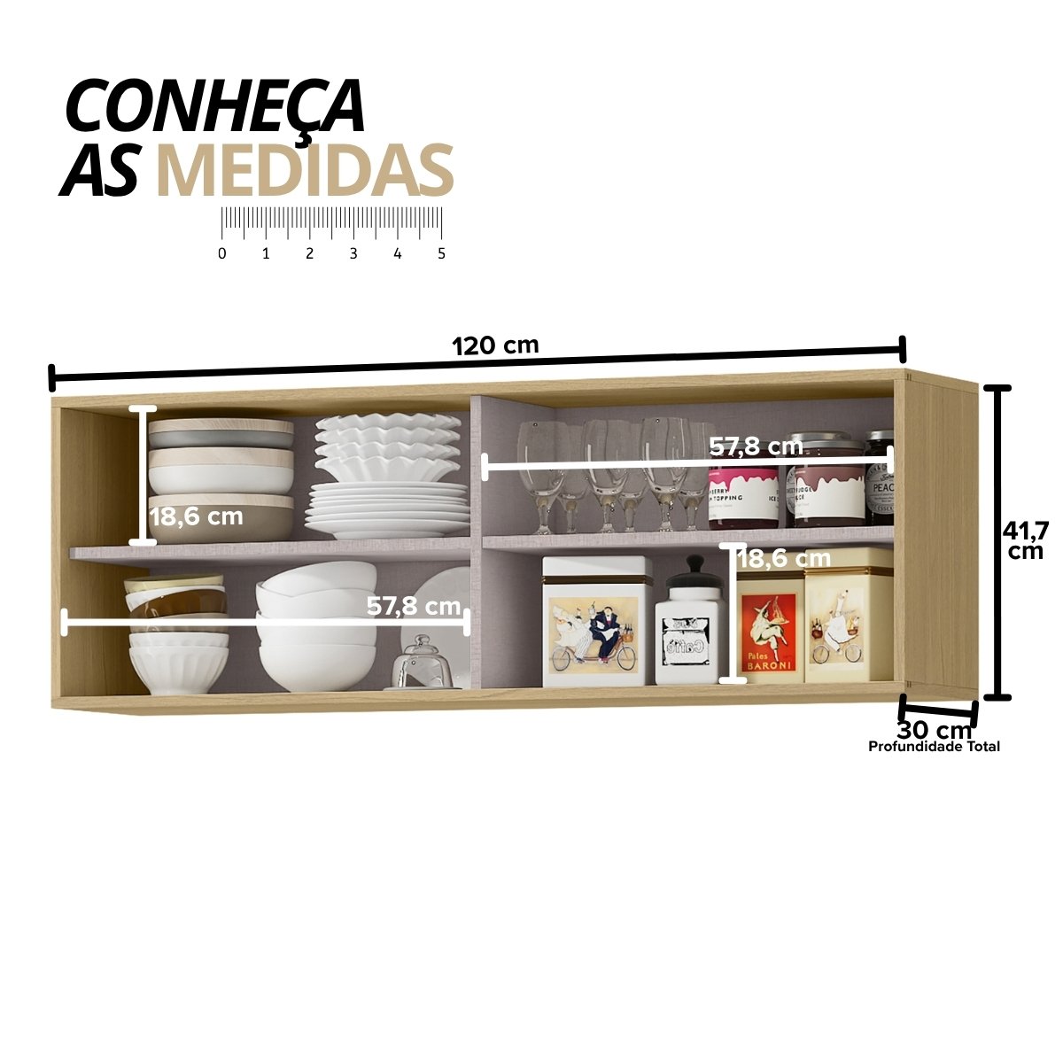 Módulo Aéreo Gabinete de Vidro para Cozinha 120cm - Glória Castanho
