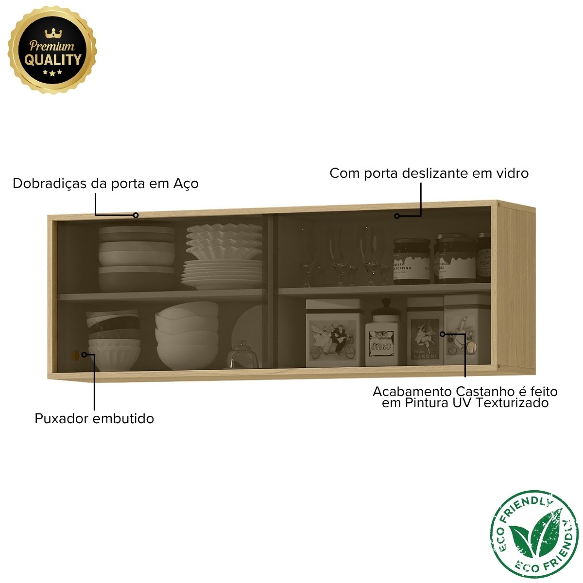 Módulo Aéreo Gabinete de Vidro para Cozinha 120cm - Glória Castanho