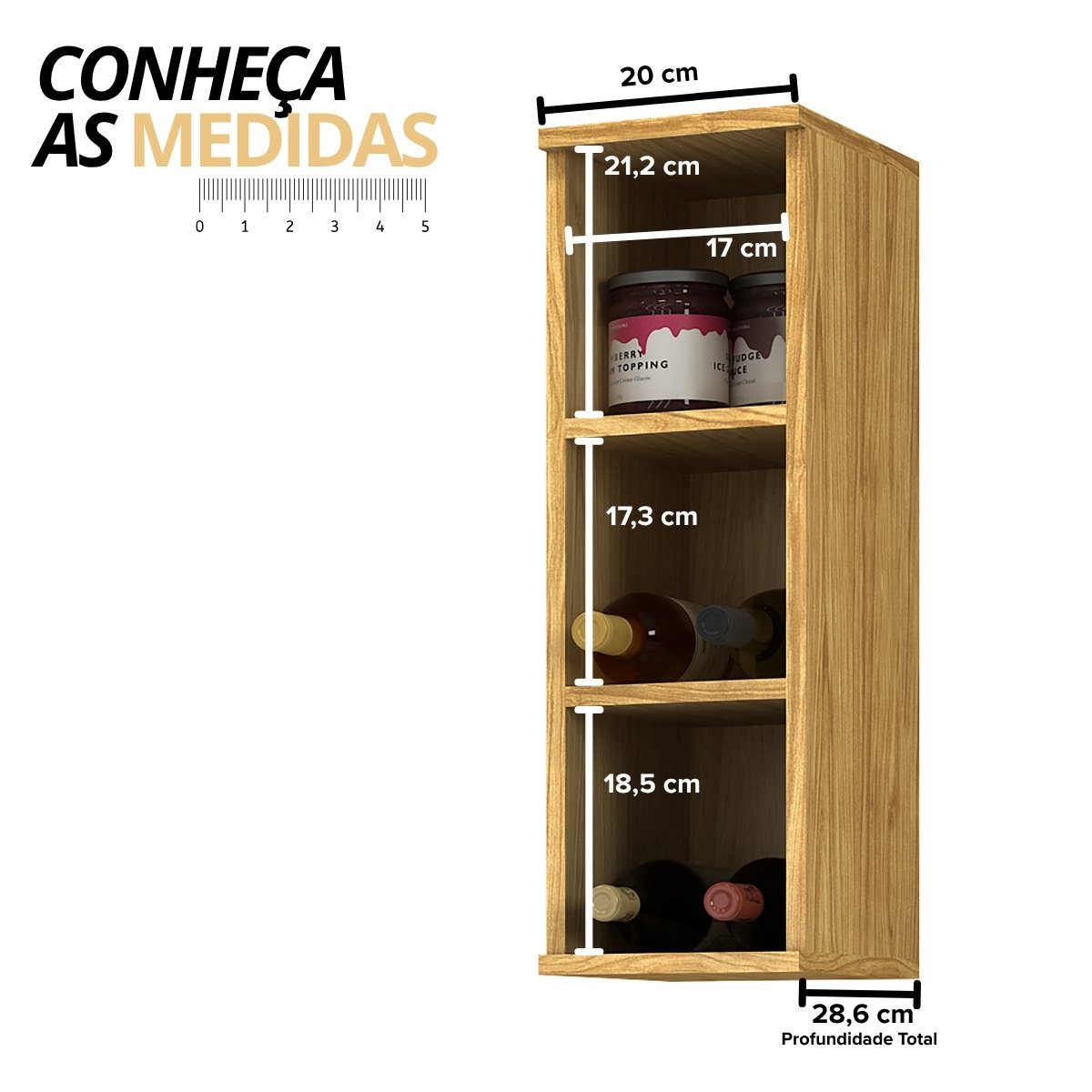 Módulo de Cozinha Aéreo Adega 3 Nichos 20cm - Verace Marrocos