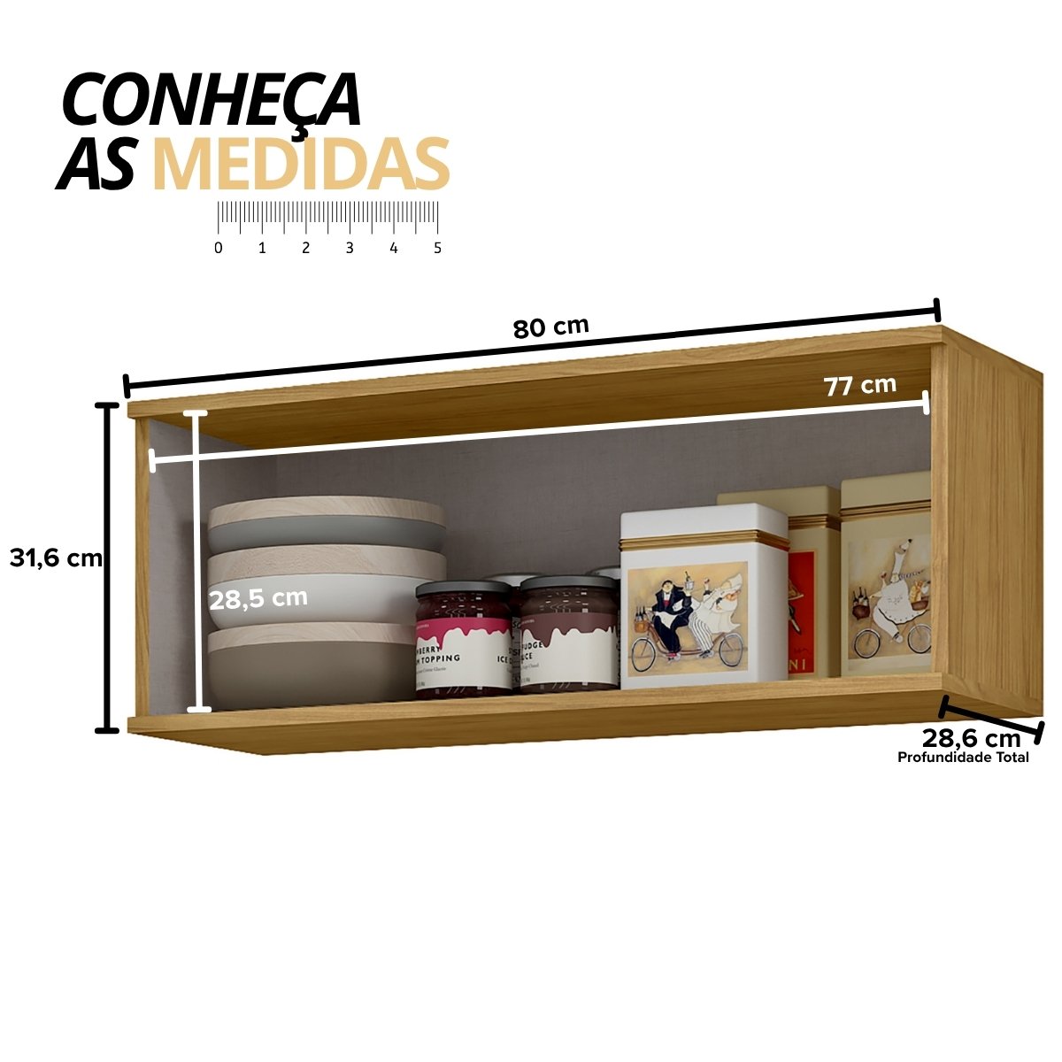 Módulo de Cozinha Aéreo Armário 1 Porta 80cm - Verace Marrocos/Off White