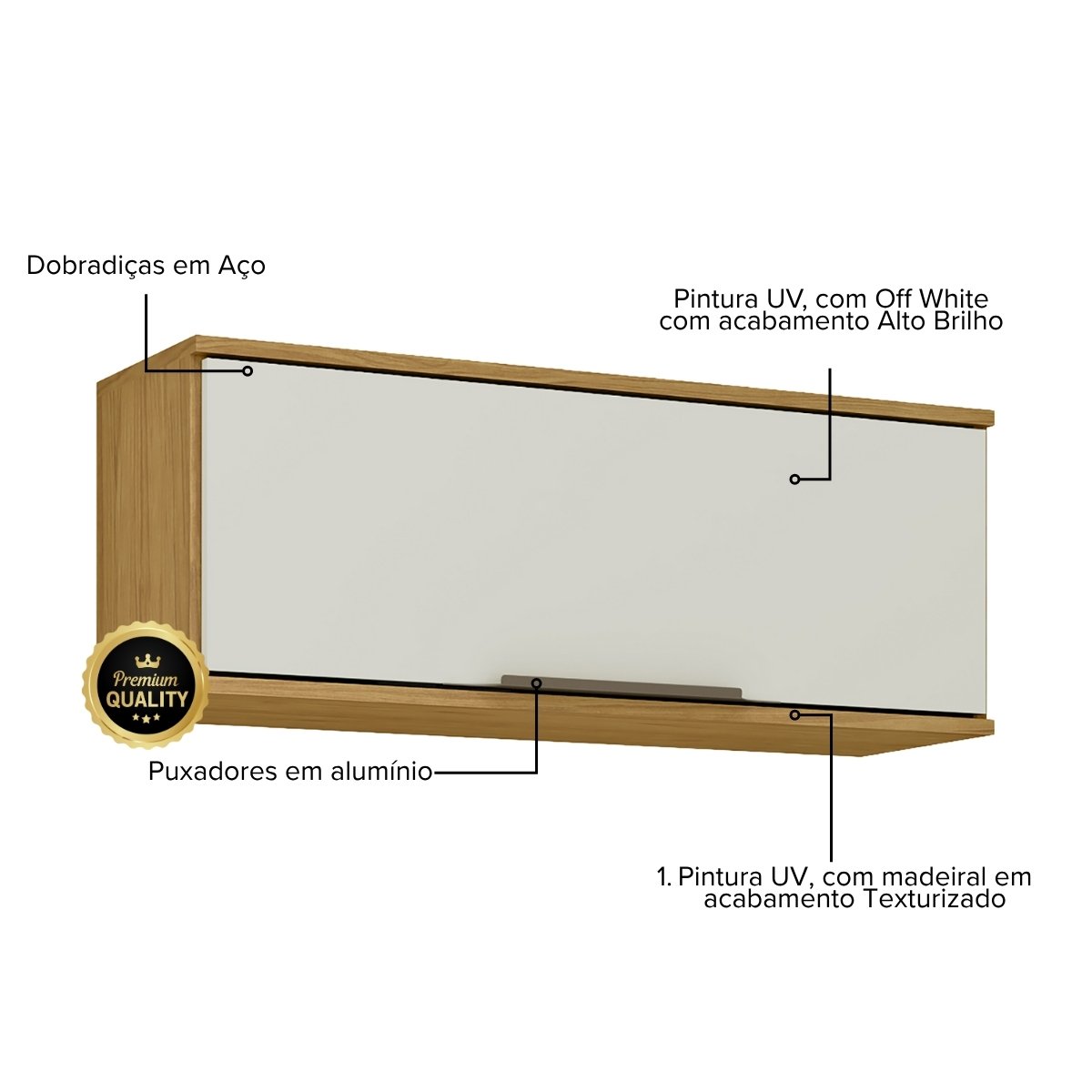 Módulo de Cozinha Aéreo Armário 1 Porta 80cm - Verace Marrocos/Off White