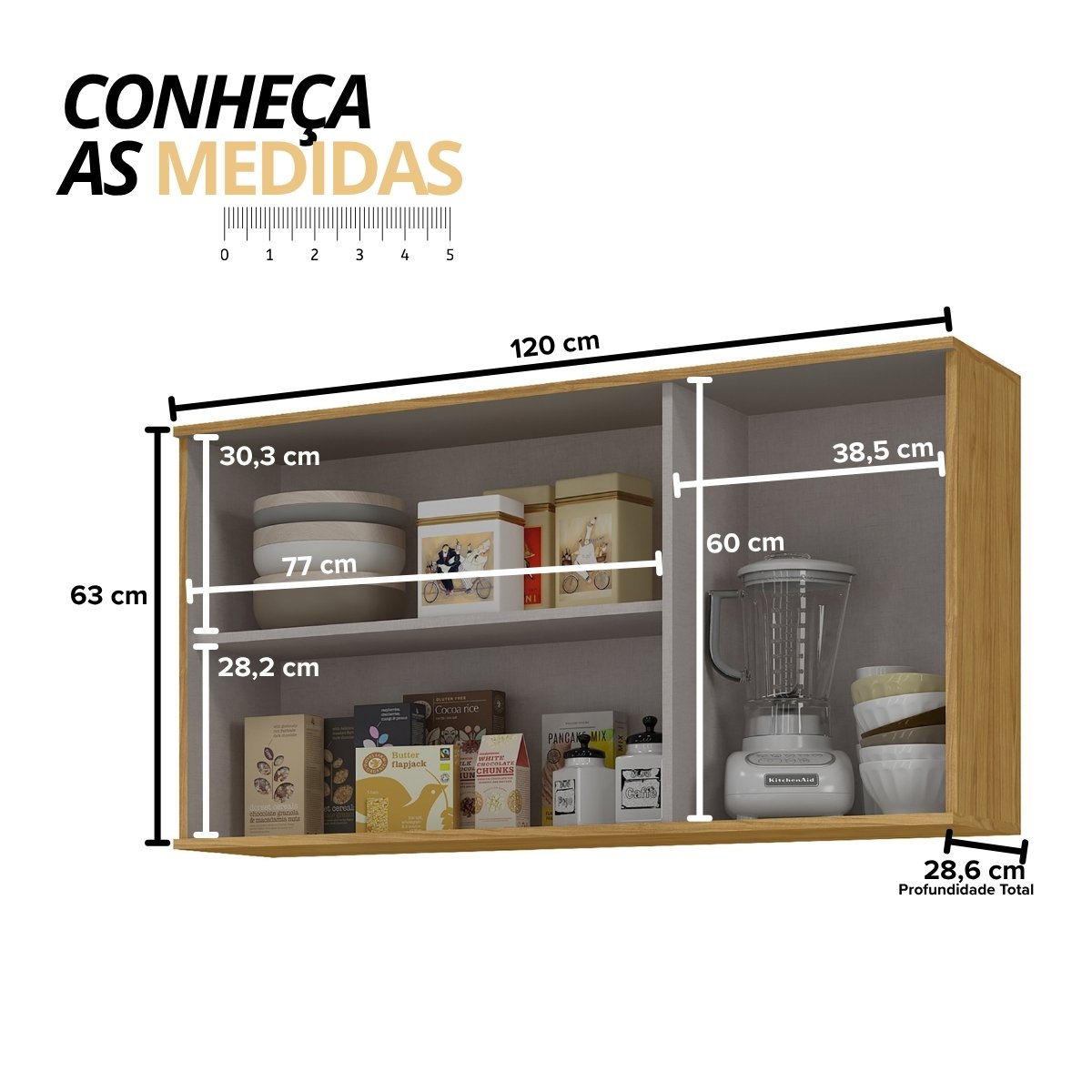 Módulo de Cozinha Aéreo Armário 3 Portas 120cm - Verace Marrocos/Off White