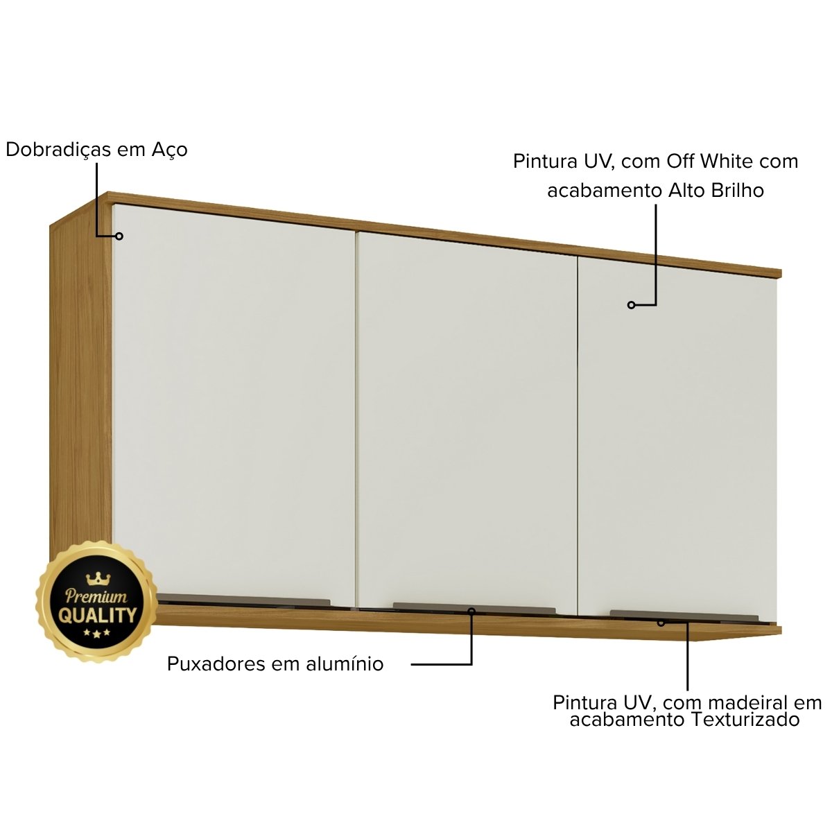 Módulo de Cozinha Aéreo Armário 3 Portas 120cm - Verace Marrocos/Off White