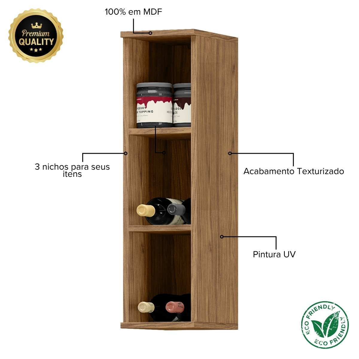 Módulo de Cozinha Aéreo Vertical 3 Nichos 20cm - Toscana Freijó