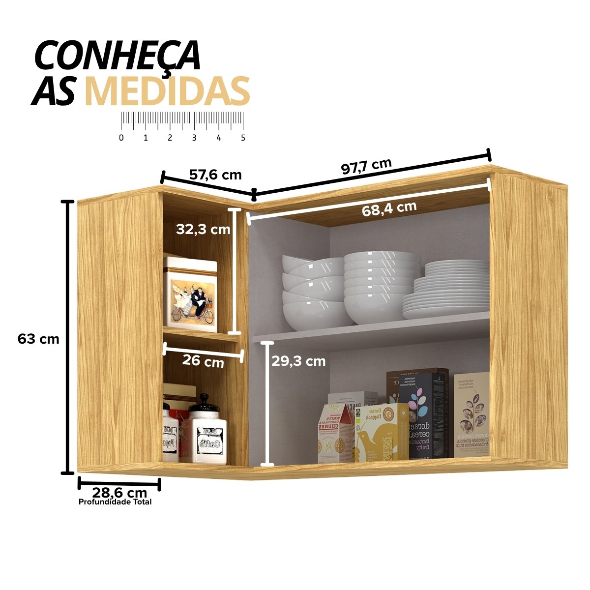 Módulo de Cozinha Aéreo de Canto 2 Portas 2 Nichos - Verace Marrocos/Off White