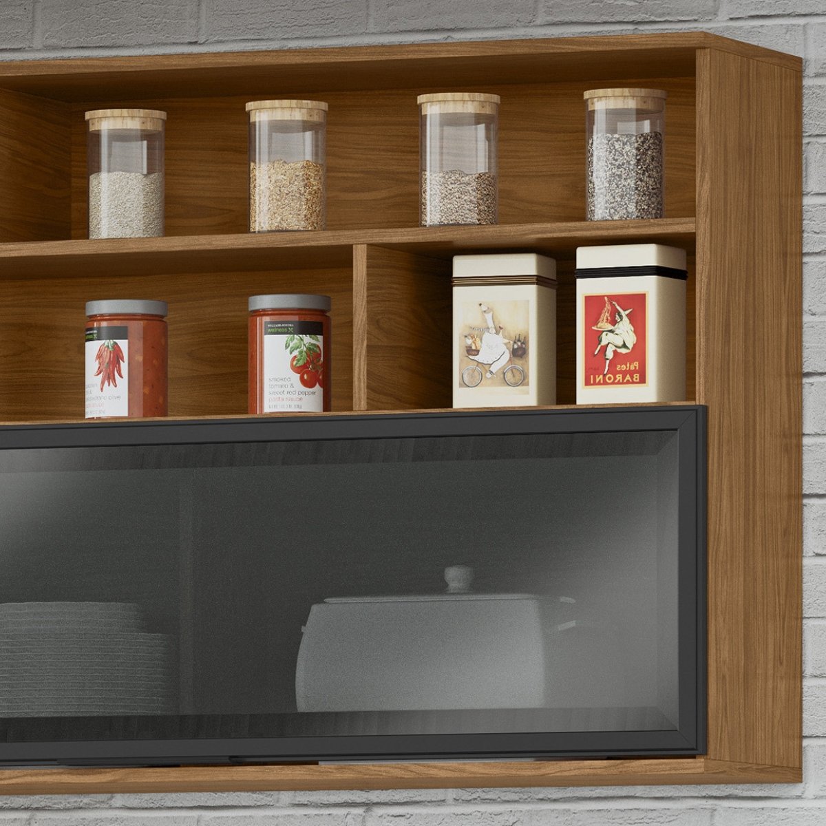 Módulo de Cozinha Armário Aéreo Com Vidro 1 Porta 120cm - Toscana Freijó