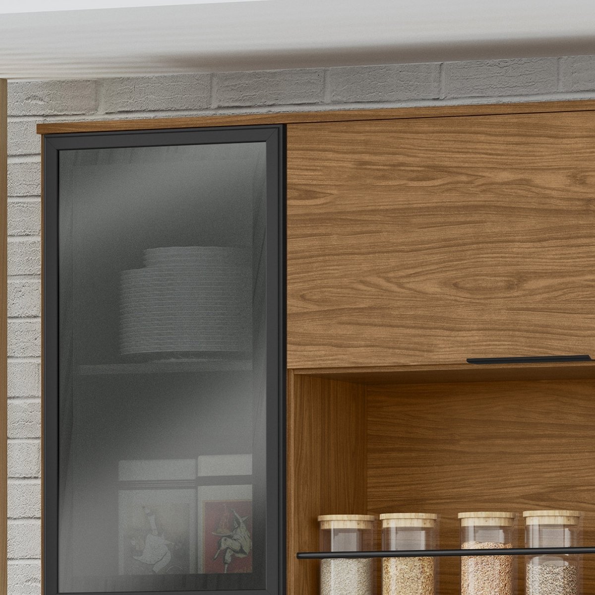 Módulo de Cozinha Armário Aéreo Com Vidro 2 Portas 120cm - Toscana Freijó
