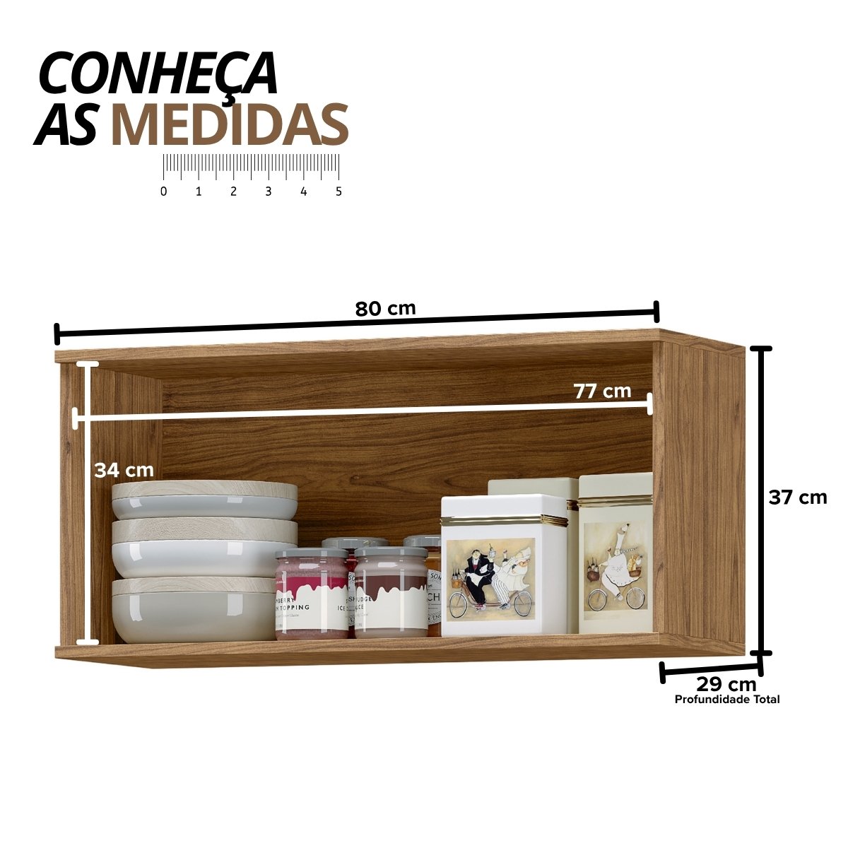 Módulo de Cozinha Armário Aéreo Porta Basculante 80cm - Toscana Freijó