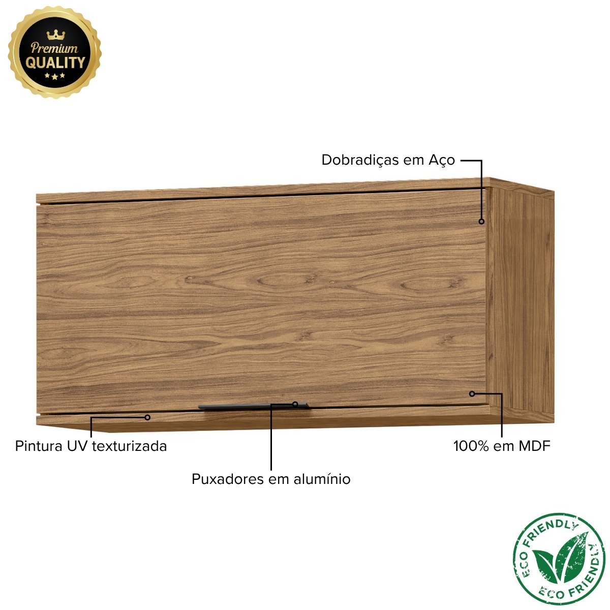 Módulo de Cozinha Armário Aéreo Porta Basculante 80cm - Toscana Freijó