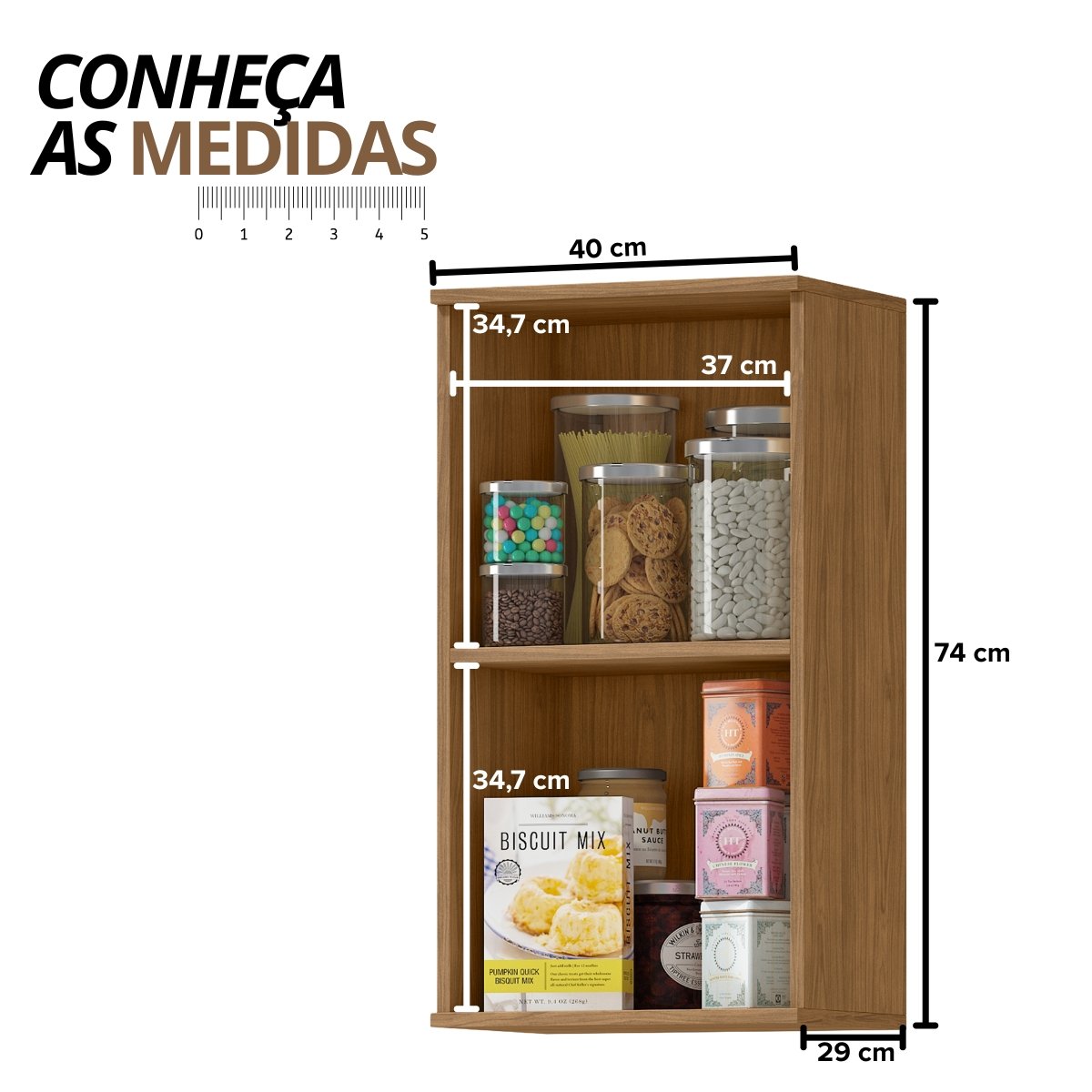 Módulo de Cozinha Armário Aéreo Vertical com Porta 40cm - Toscana Freijó