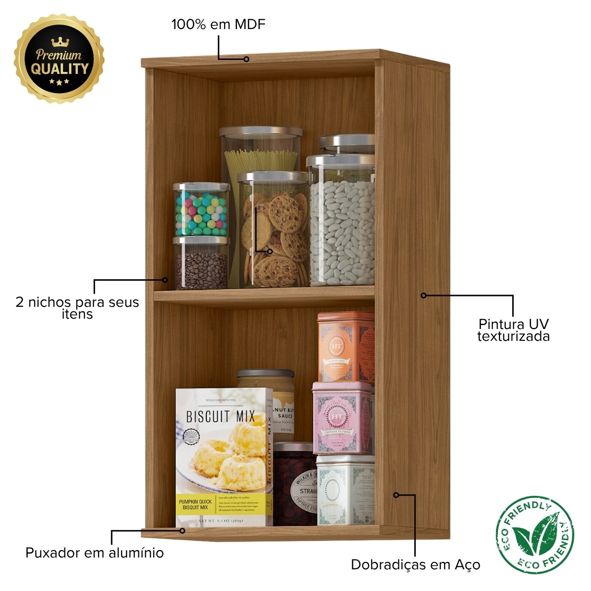 Módulo de Cozinha Armário Aéreo Vertical com Porta 40cm - Toscana Freijó