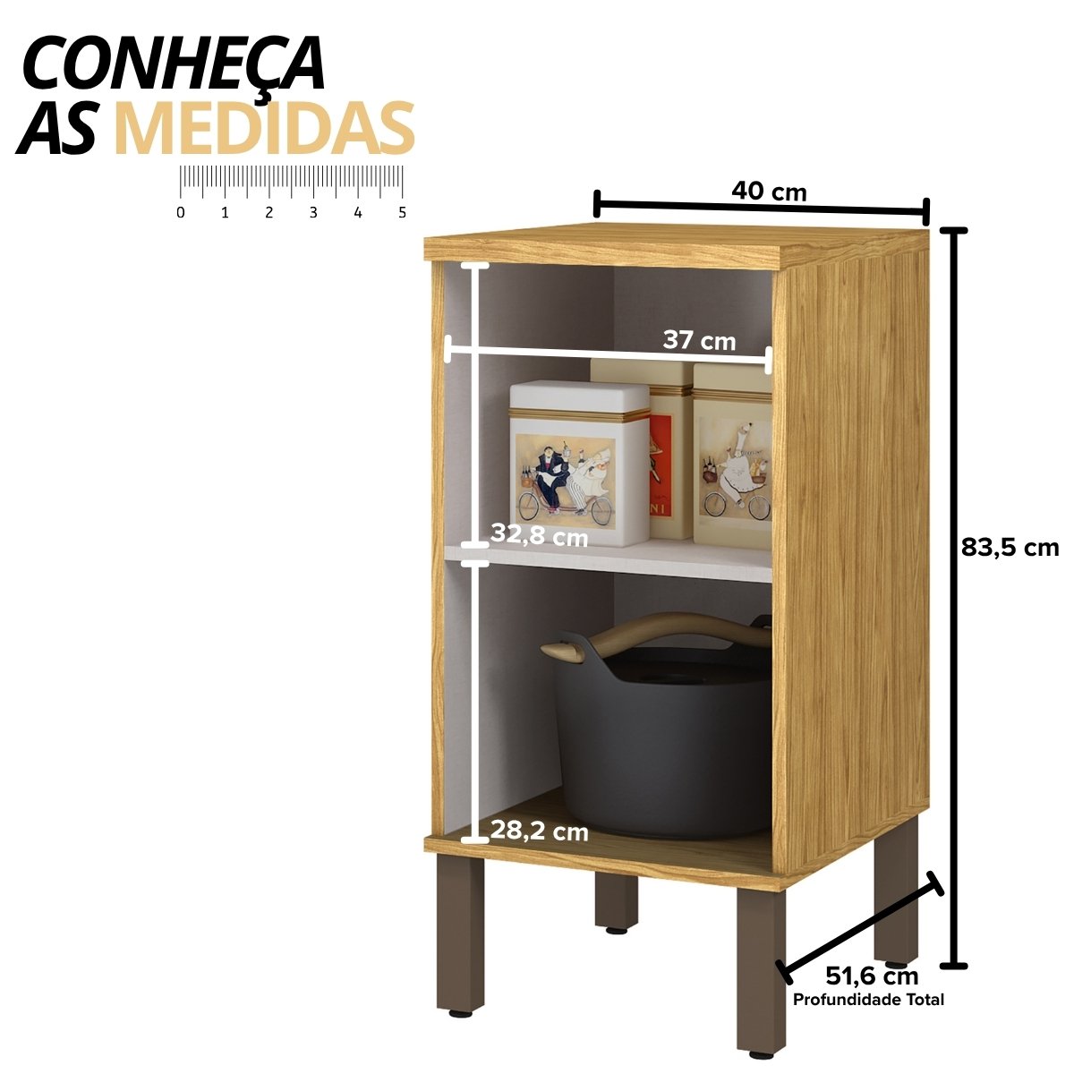 Módulo de Cozinha Balcão 1 Porta 40cm - Verace Marrocos/Off White
