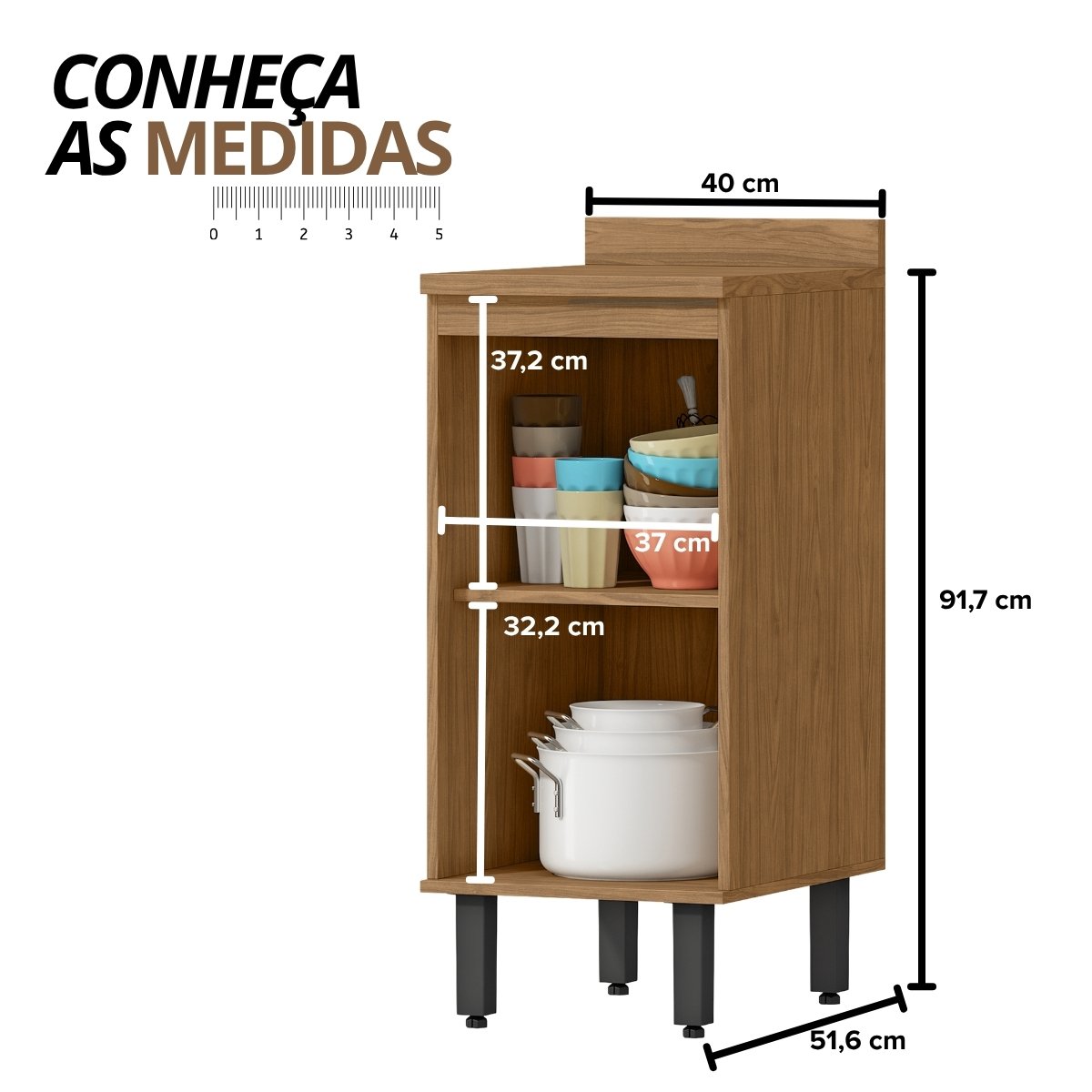 Módulo de Cozinha Balcão 40cm com Porta - Toscana Freijó