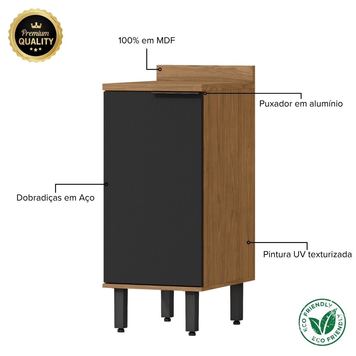 Módulo de Cozinha Balcão 40cm com Porta - Toscana Freijó/Nero