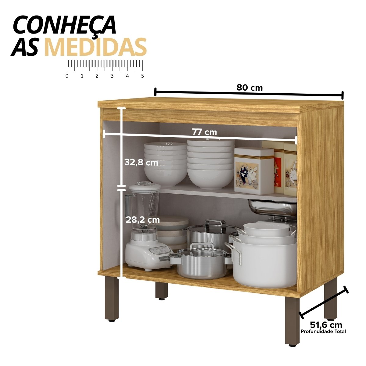 Módulo de Cozinha Balcão Armário 2 Portas 80cm - Verace Marrocos/Off White