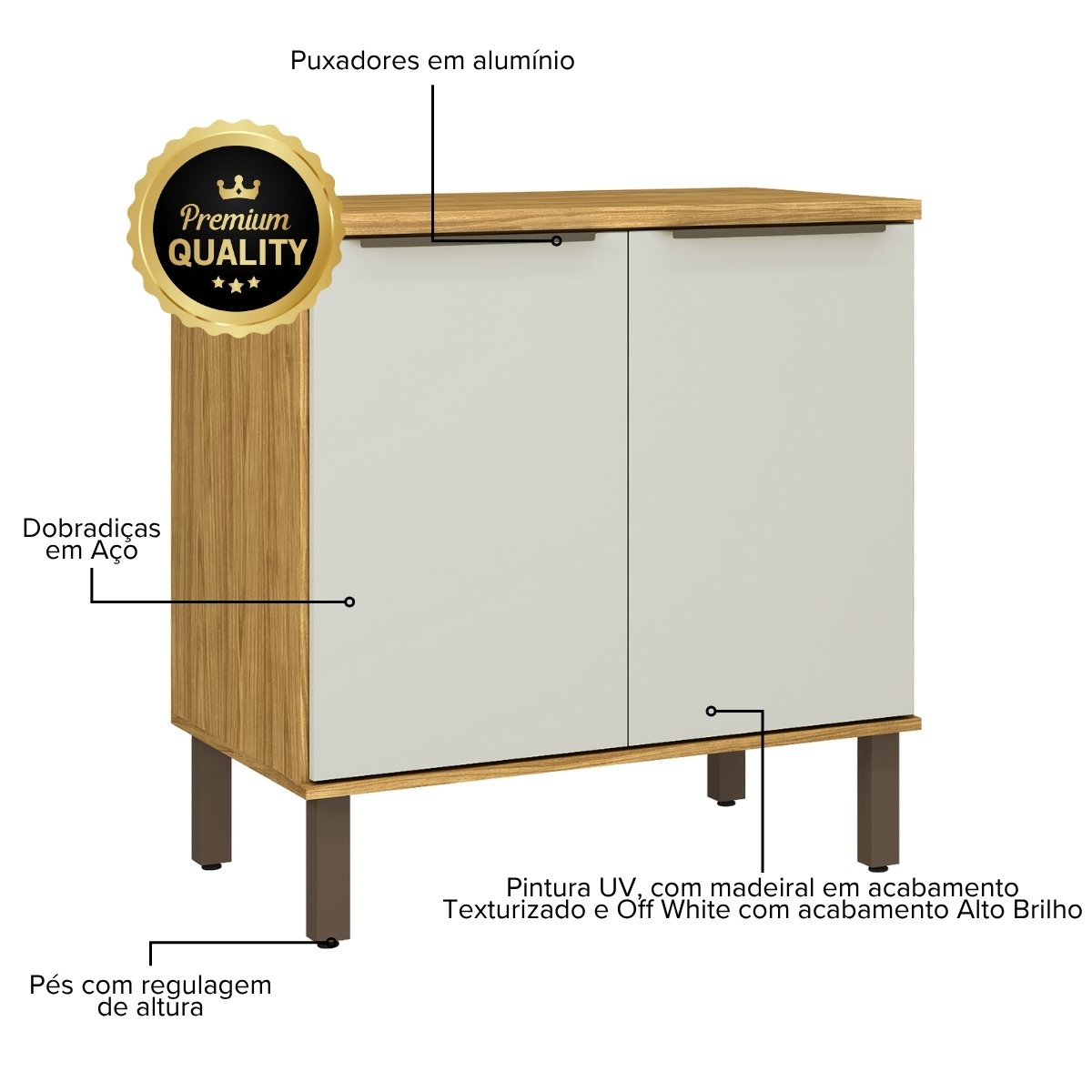 Módulo de Cozinha Balcão Armário 2 Portas 80cm - Verace Marrocos/Off White