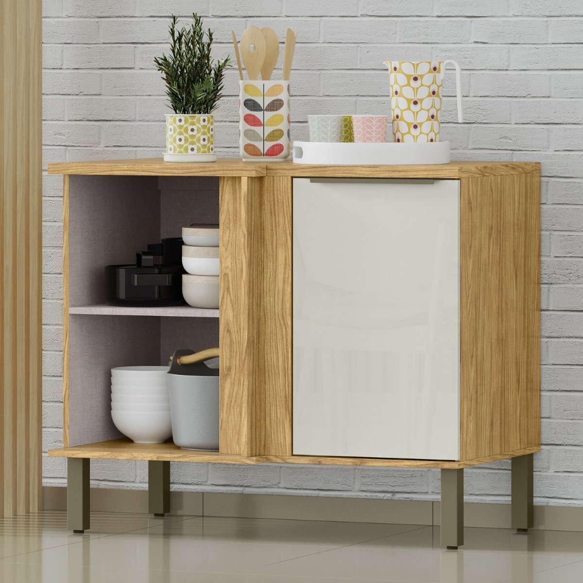 Módulo de Cozinha Balcão de Canto 1 Porta - Verace Marrocos/Off White