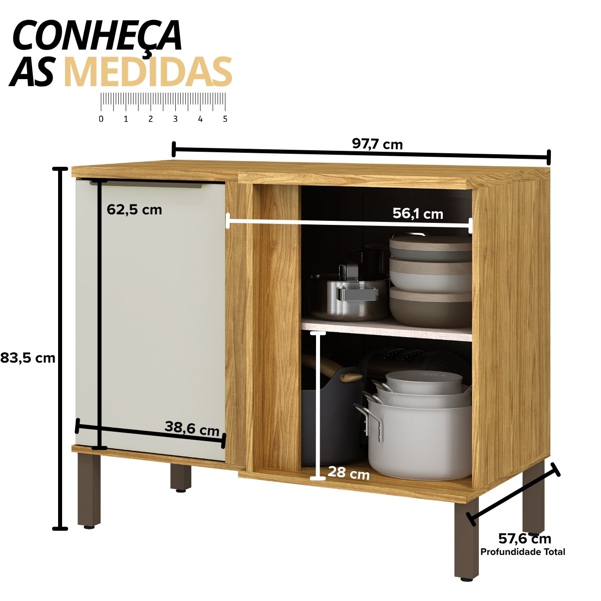 Módulo de Cozinha Balcão de Canto 1 Porta - Verace Marrocos/Off White