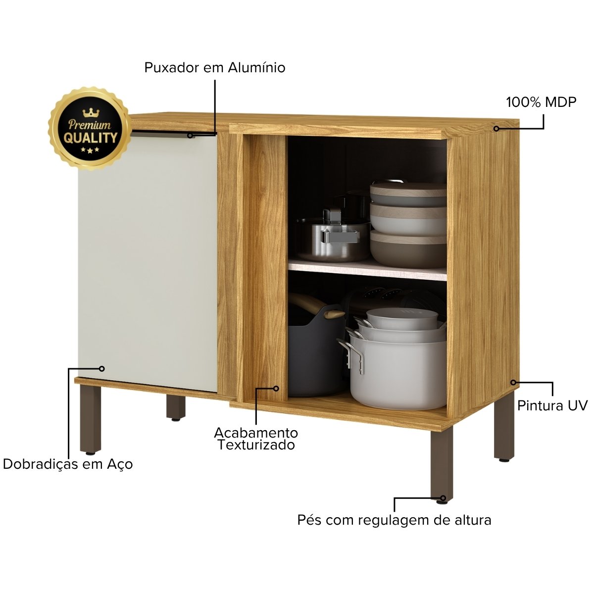 Módulo de Cozinha Balcão de Canto 1 Porta - Verace Marrocos/Off White