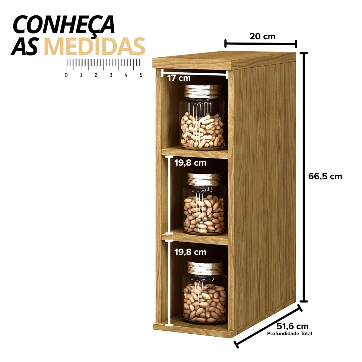 Módulo de Cozinha para Balcão 3 Nichos 20cm - Verace Marrocos