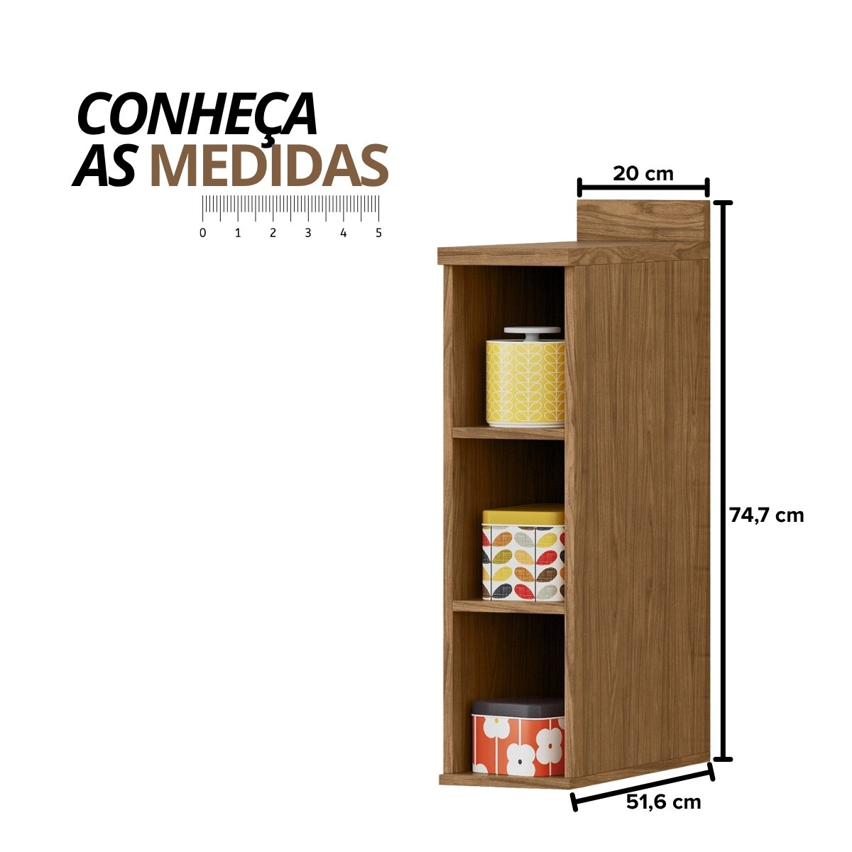 Módulo para Balcão de Cozinha 3 Nichos 20cm - Toscana Freijó