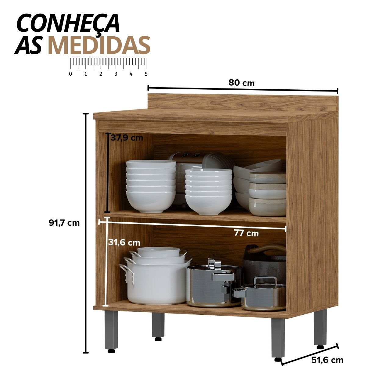 Modulo de Cozinha Balcão de Pia 80cm 2 Portas - Toscana Freijó/Jade