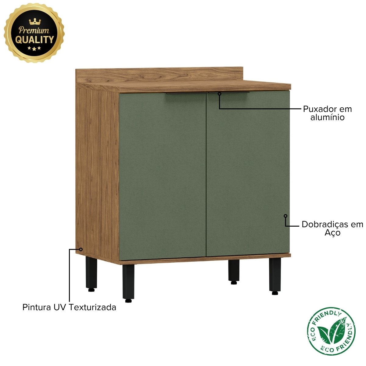 Modulo de Cozinha Balcão de Pia 80cm 2 Portas - Toscana Freijó/Jade