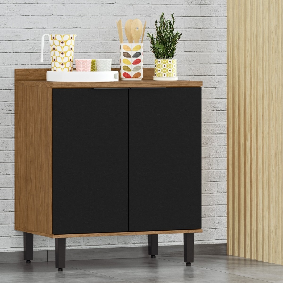 Modulo de Cozinha Balcão de Pia 80cm 2 Portas - Toscana Freijó/Nero