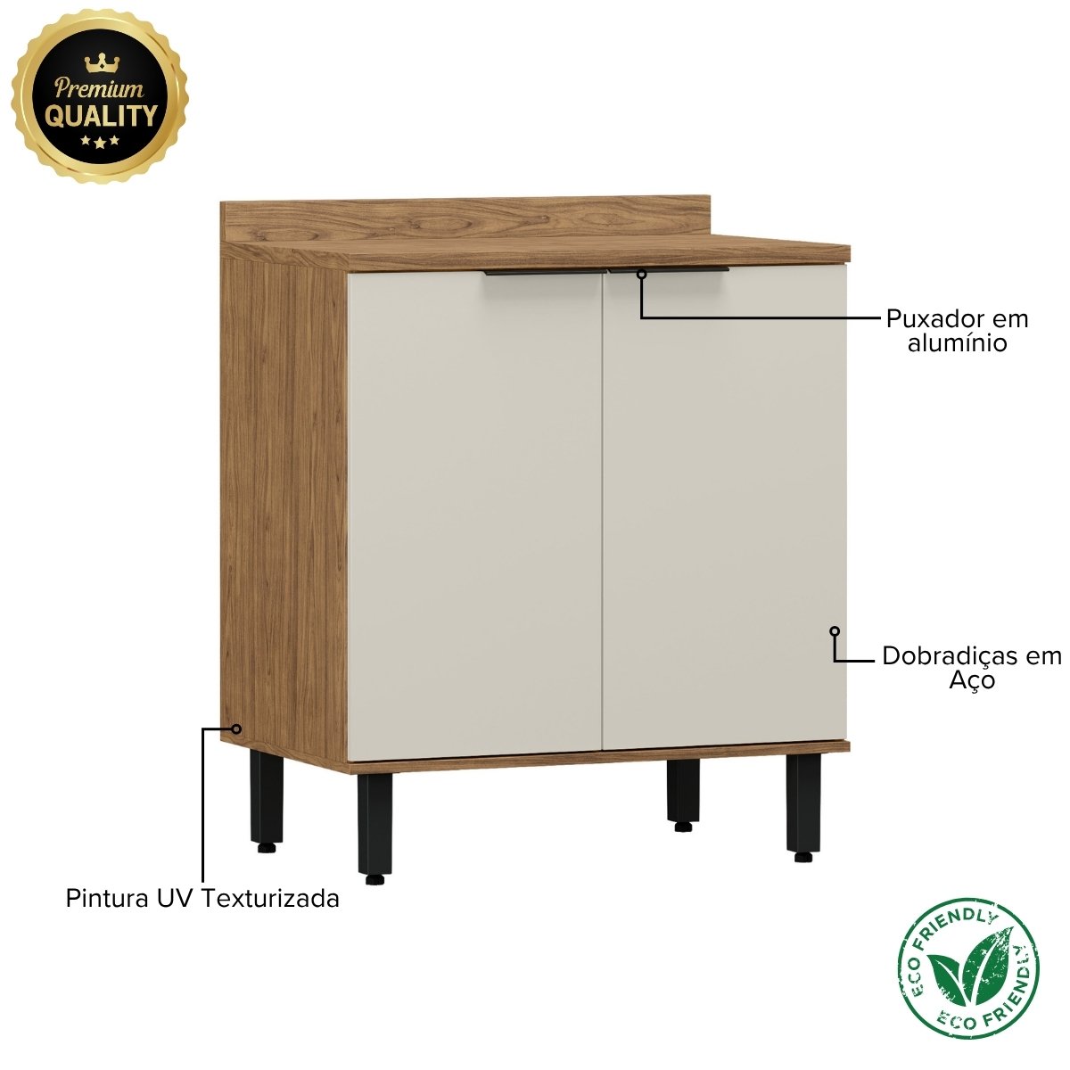 Modulo de Cozinha Balcão de Pia 80cm 2 Portas - Toscana Freijó/Off White