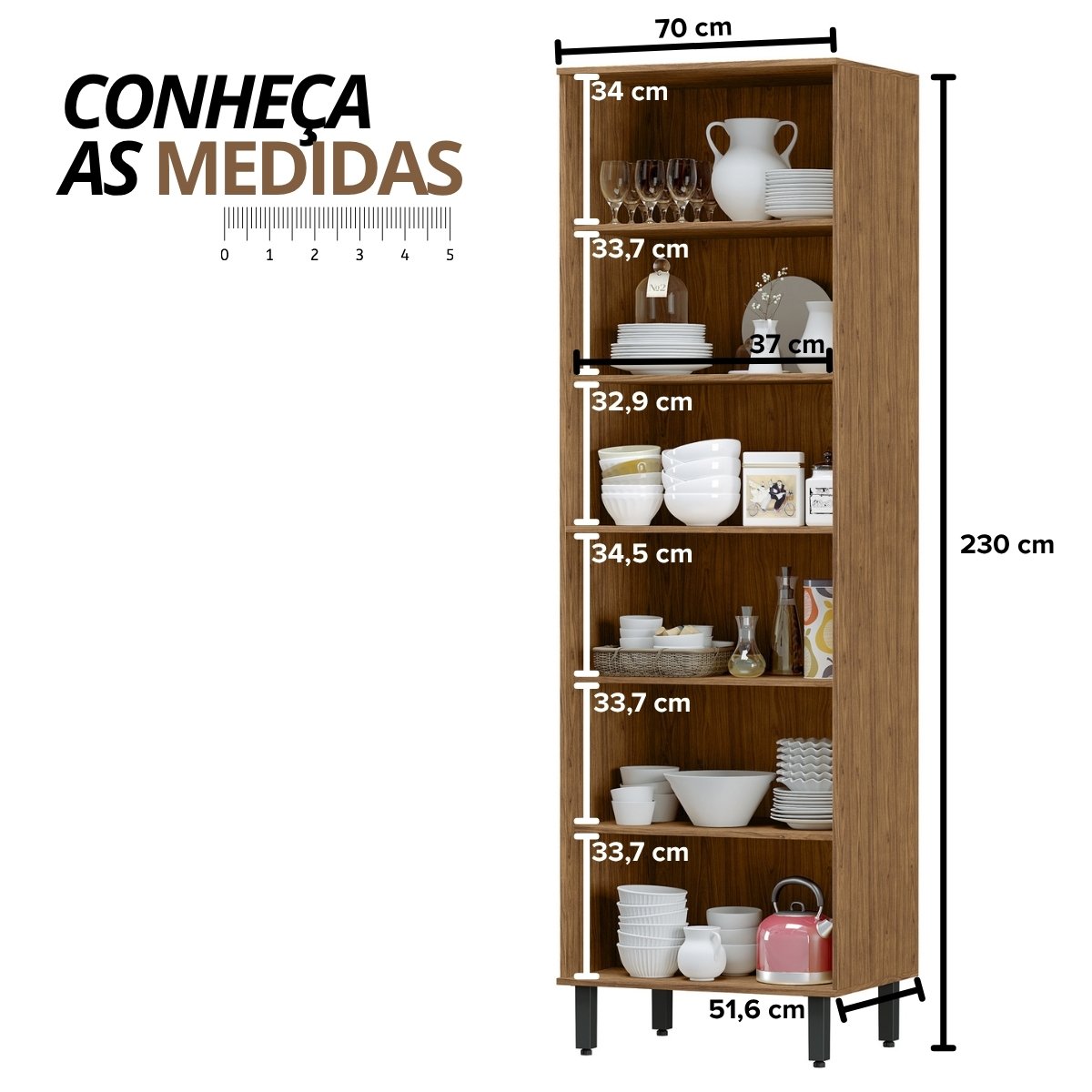 Paneleiro Armário de Cozinha Modular Multiuso 2 Portas - Toscana Freijó