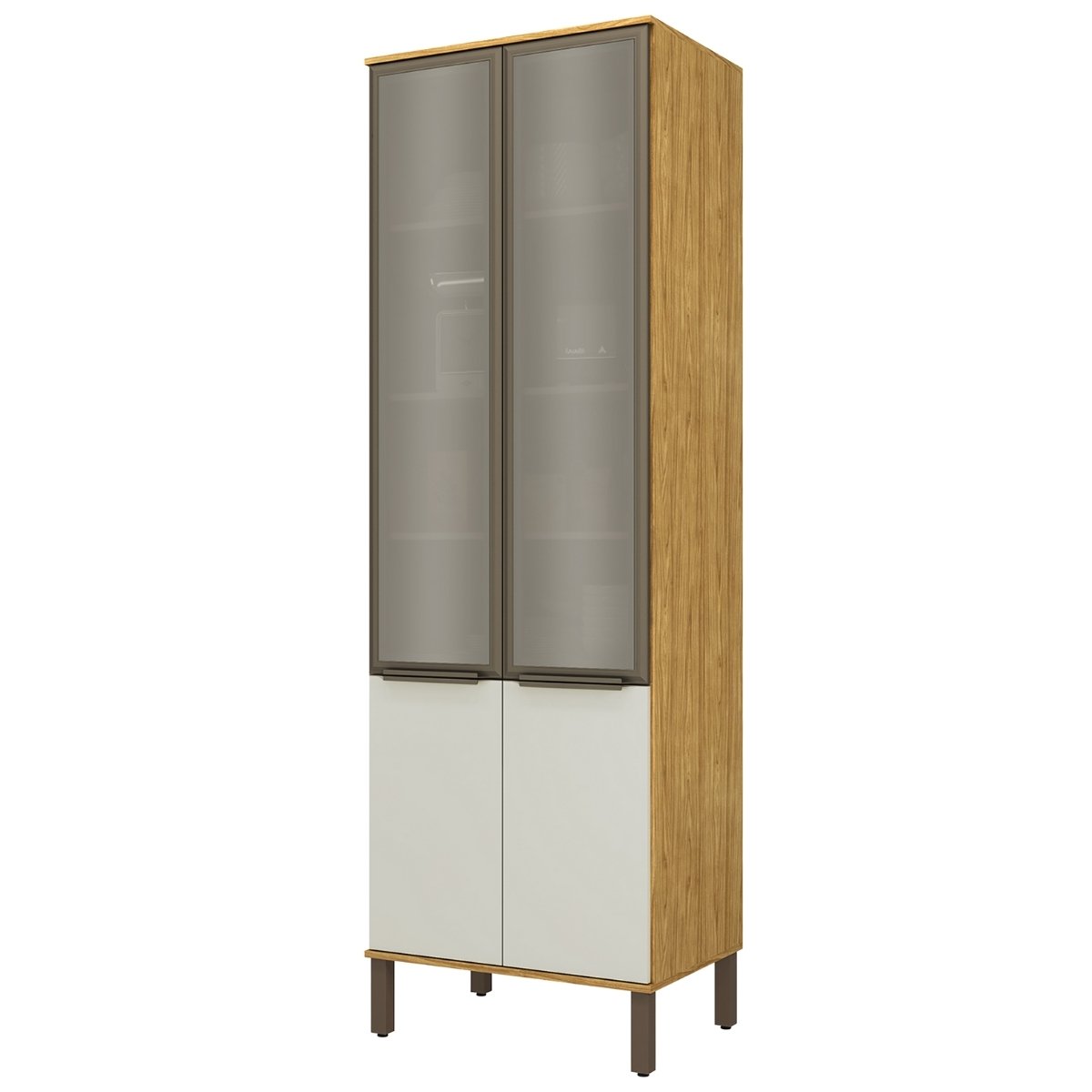 Paneleiro e Cristaleira para Cozinha com Armário de Vidro 4 Portas - Verace Marrocos/Off White