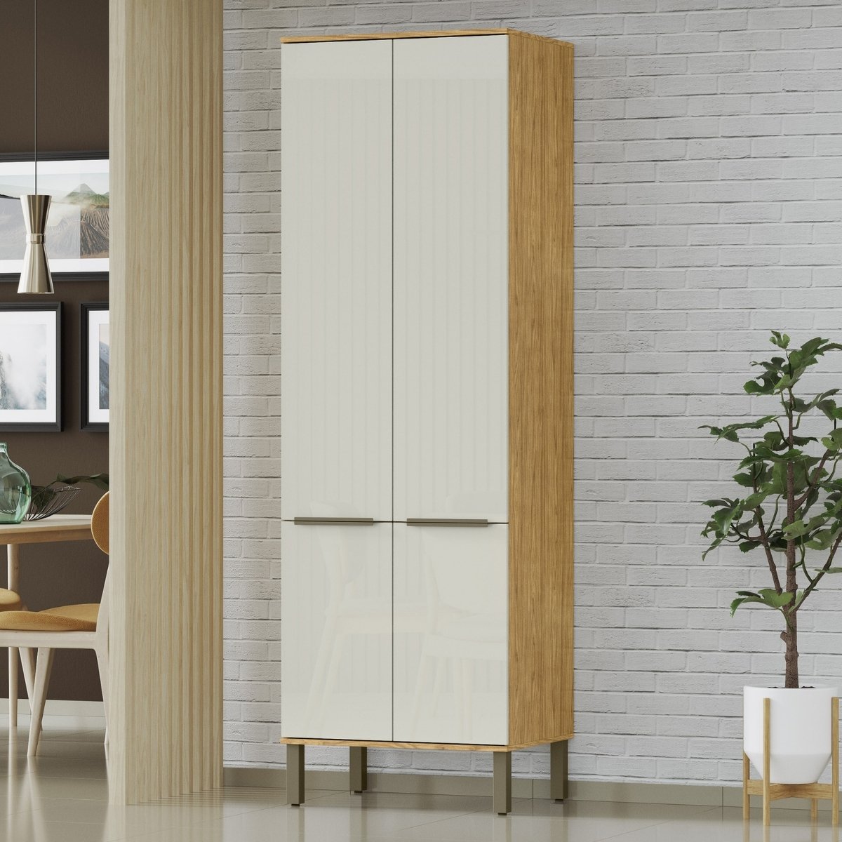 Paneleiro para Cozinha com 4 Portas e 6 Prateleiras - Verace Marrocos/Off White