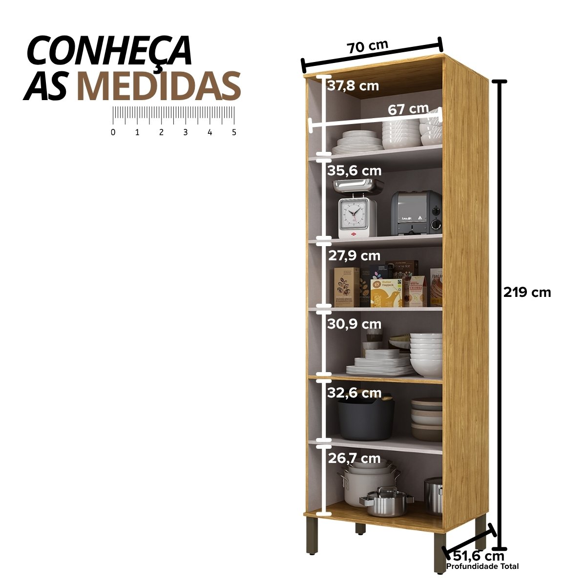 Paneleiro para Cozinha com 4 Portas e 6 Prateleiras - Verace Marrocos/Off White