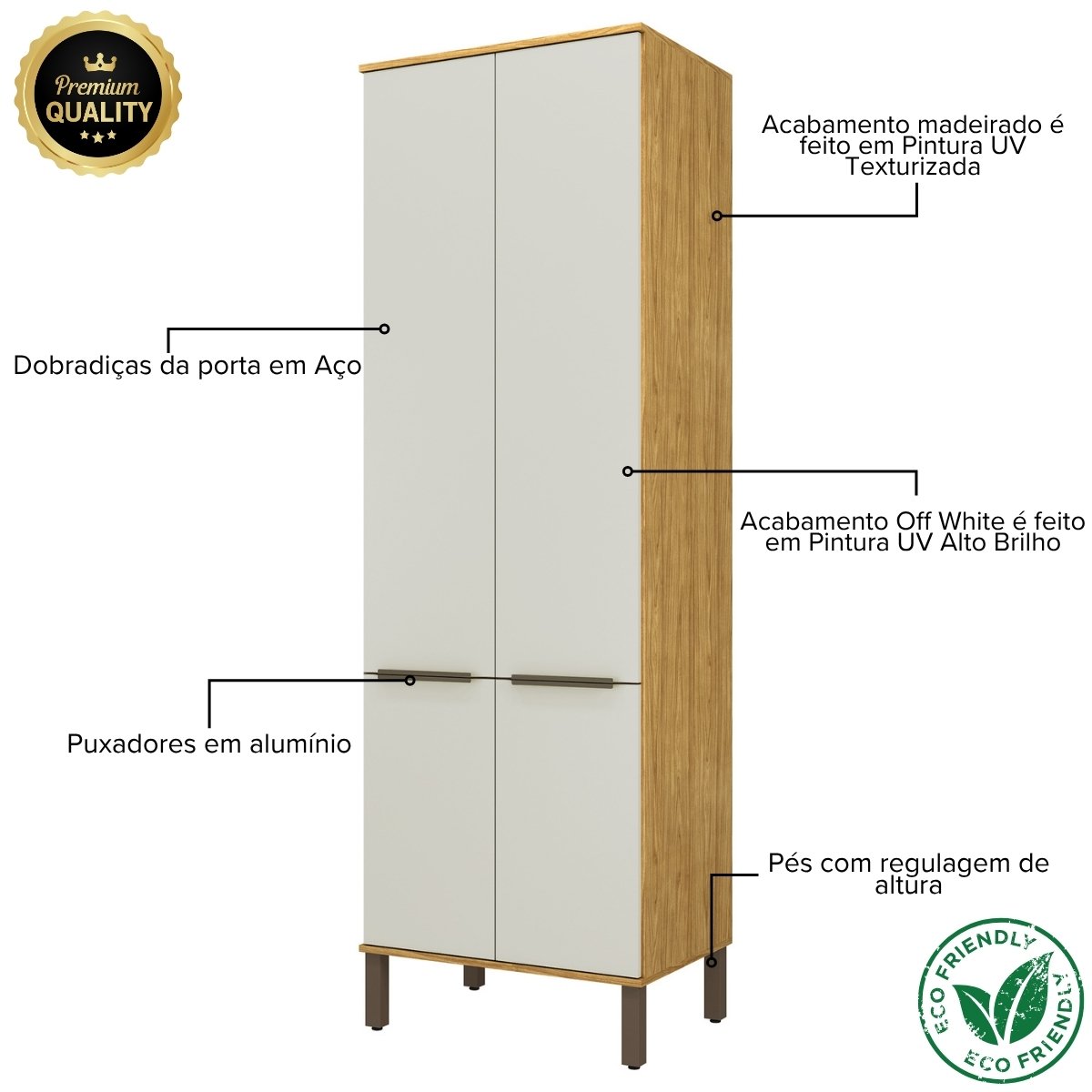 Paneleiro para Cozinha com 4 Portas e 6 Prateleiras - Verace Marrocos/Off White