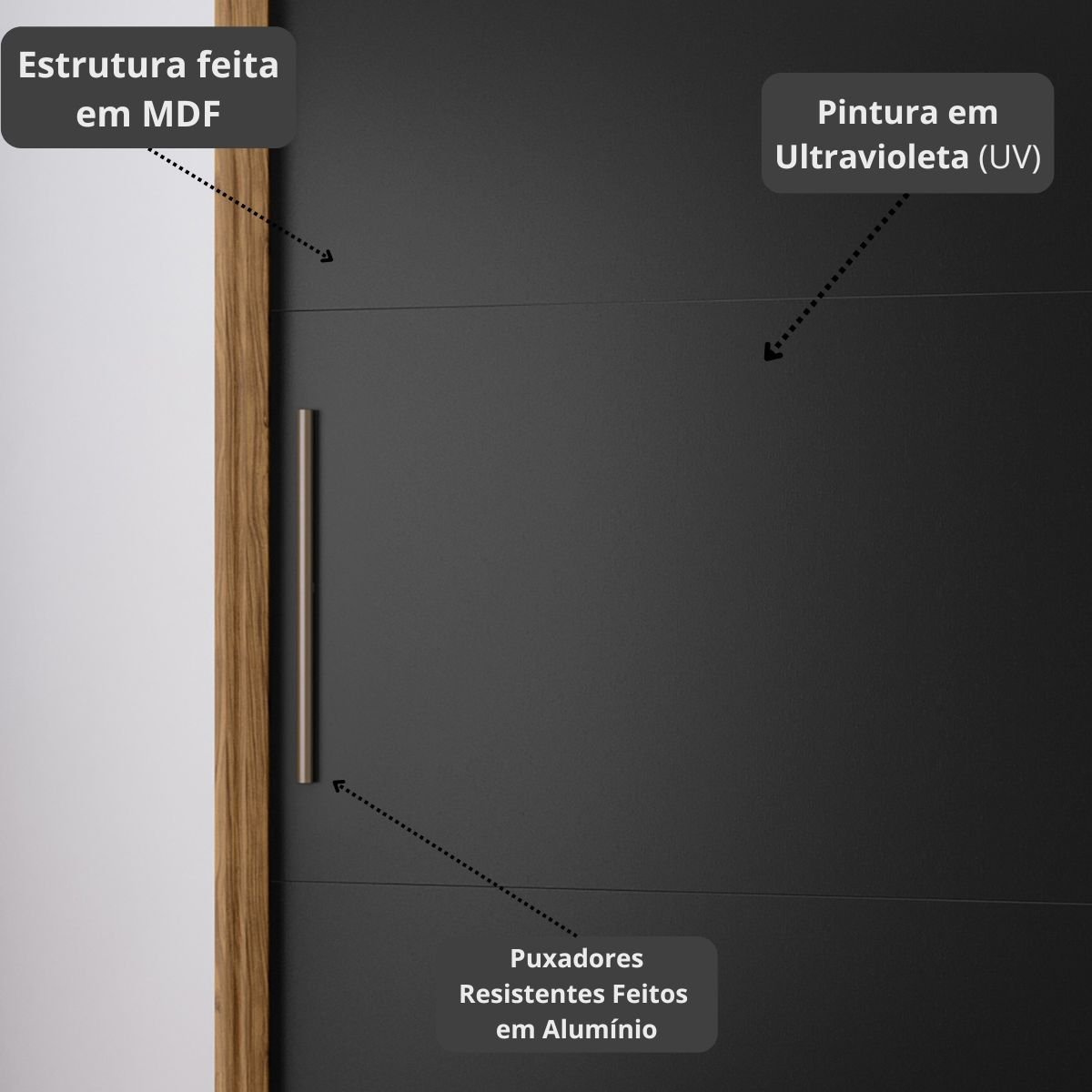Roupeiro Seul 2 Portas Deslizantes Espelhado 100% MDF Freijó/Nero