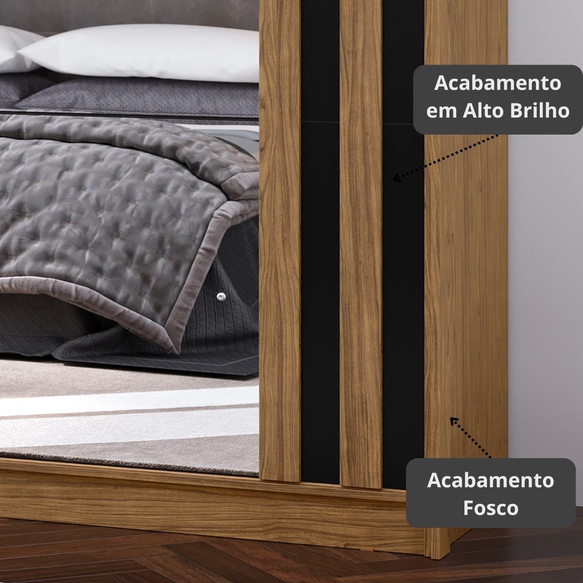 Roupeiro Seul 2 Portas Deslizantes Espelhado 100% MDF Freijó/Nero
