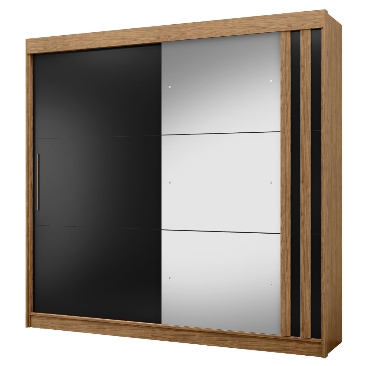 Roupeiro Seul 2 Portas Deslizantes Espelhado 100% MDF Freijó/Nero