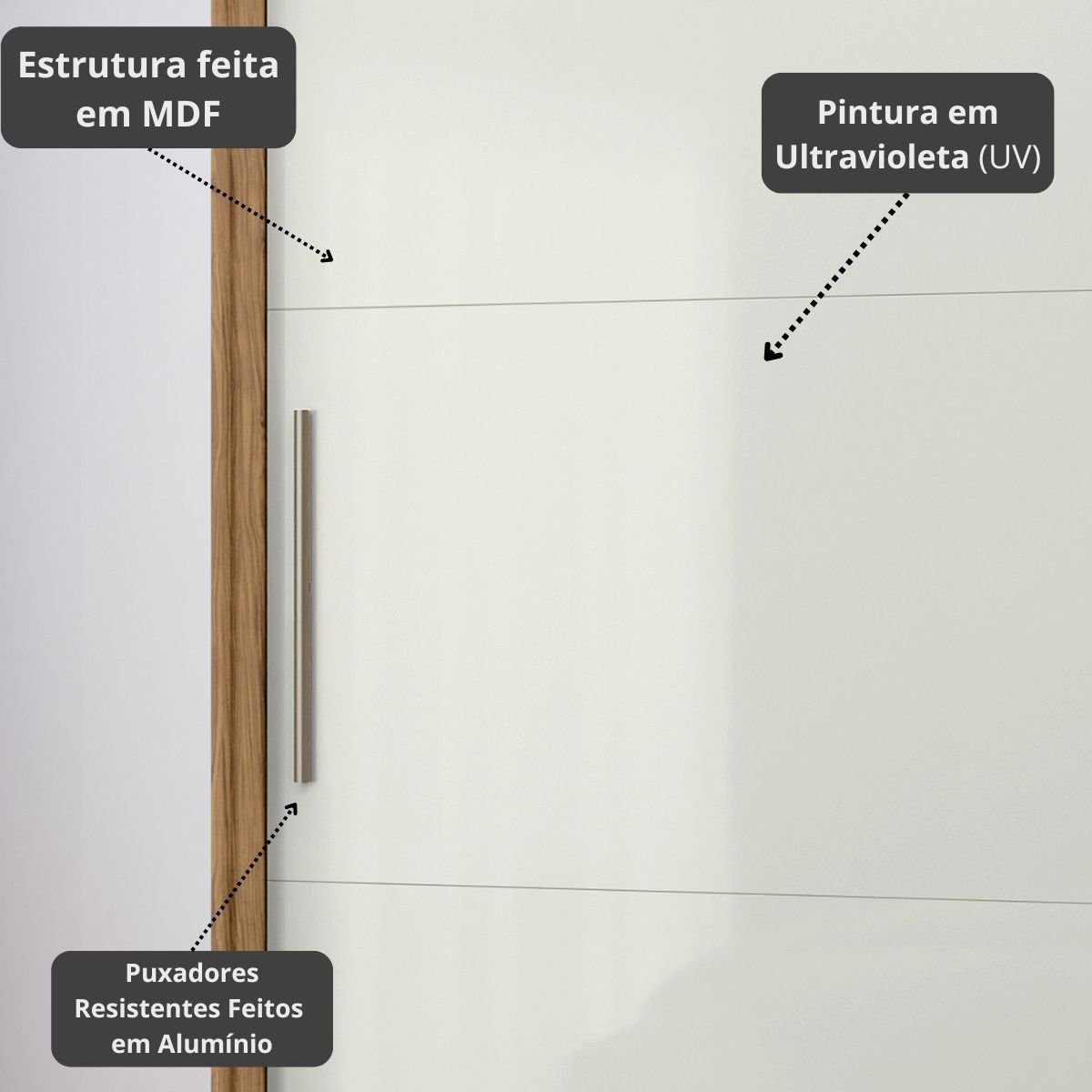 Roupeiro Seul 2 Portas Deslizantes Espelhado 100% MDF Freijó/Off White