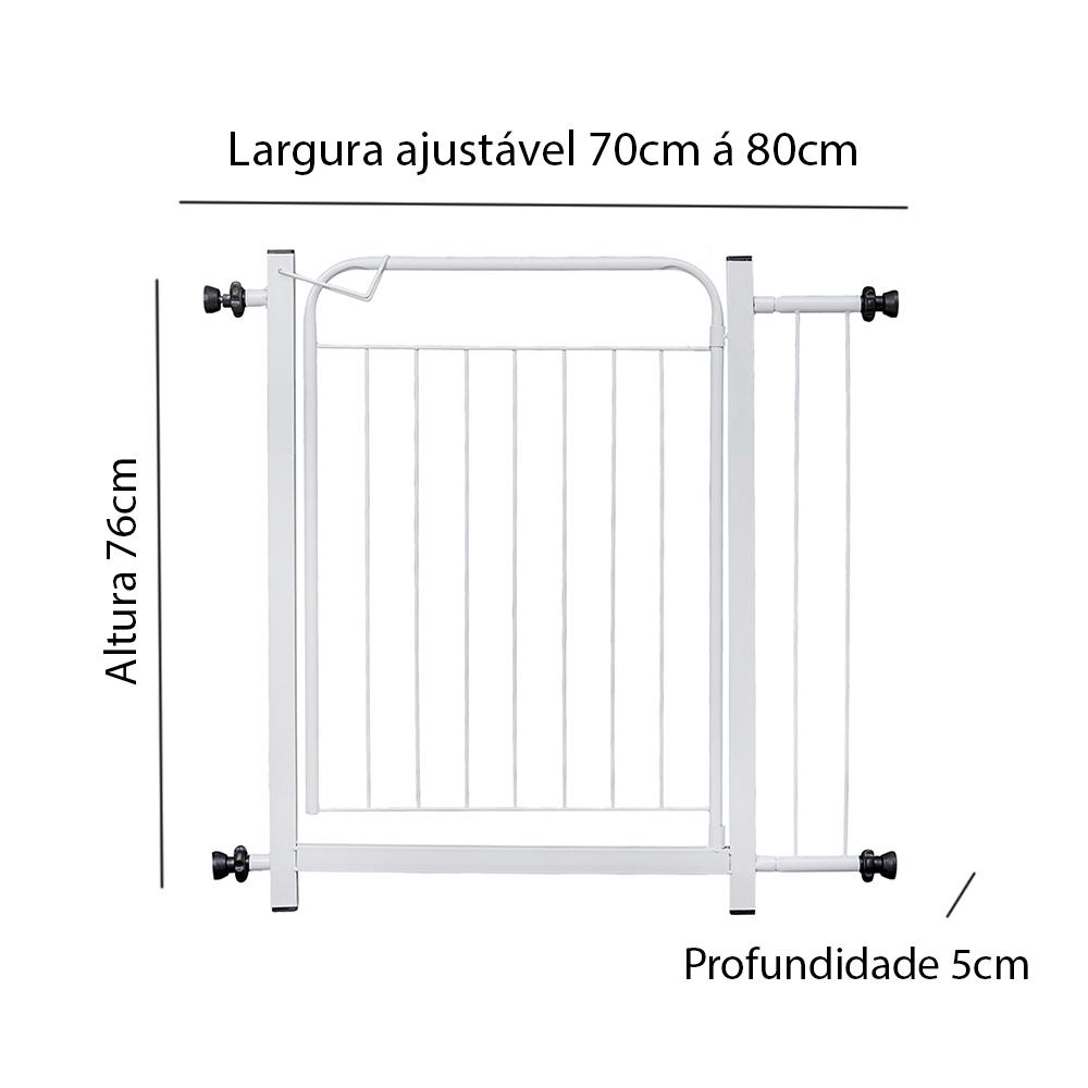 Portão Grade de Proteção para Pet e Bebê Com Trava Segurança Portas de 70 cm á 80 cm - Branco - Lojas RPM