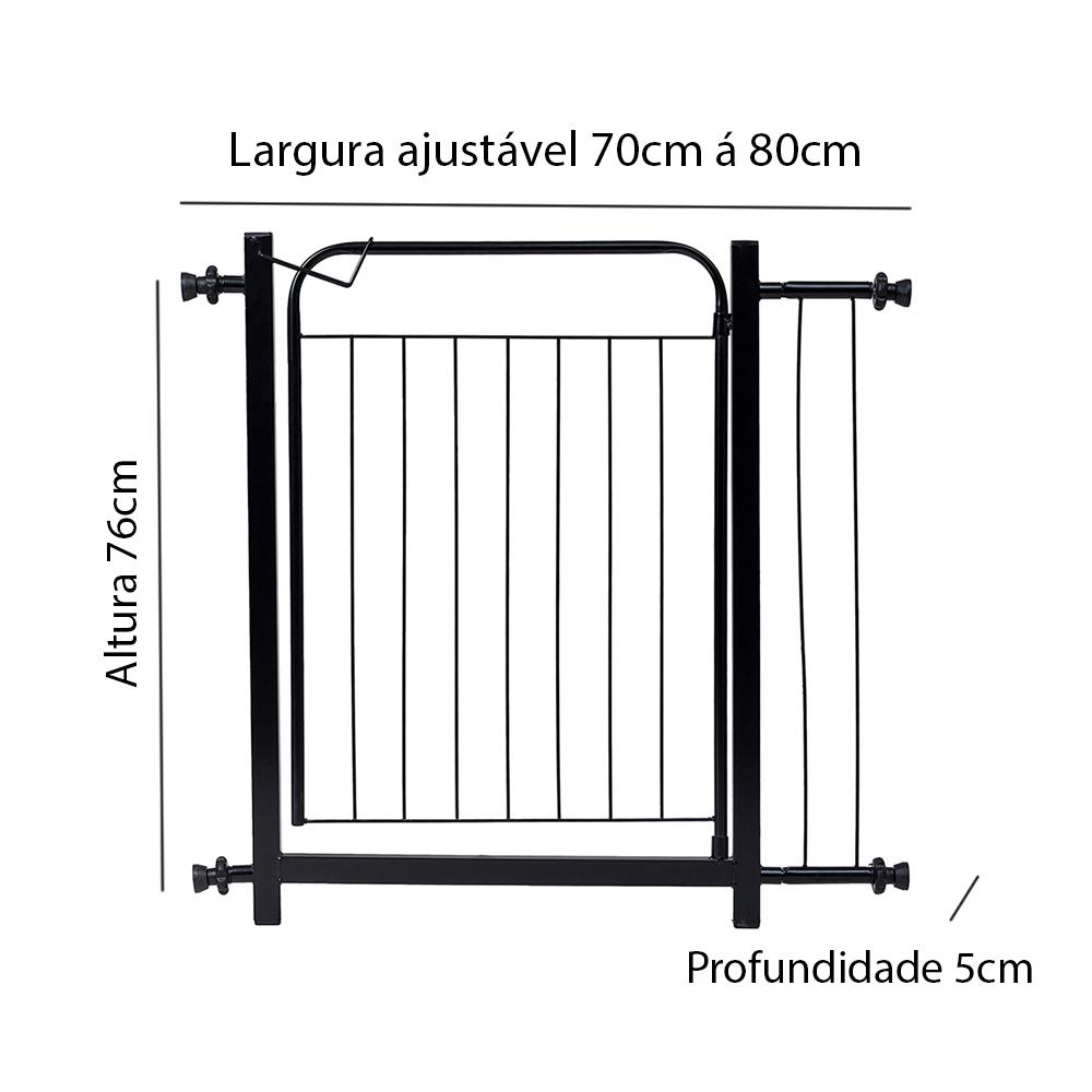 Portão Grade de Proteção para Pet e Bebê Com Trava Segurança Portas de 70 cm á 80 cm - Preto - Lojas RPM